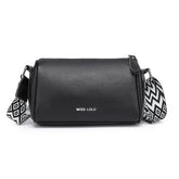 Miss Lulu Cross Body Bag Women Genuine Leather Shoulder Bags with Adjustable Wide Strap Fashion Ladies Handbag (Black)